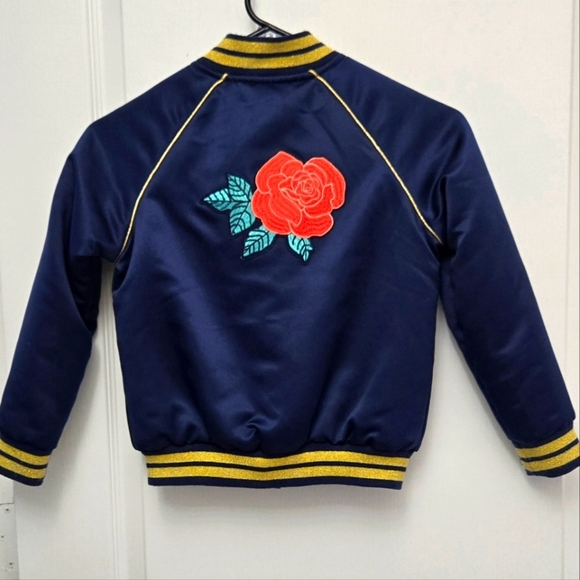 Disney Princess Belle Beauty & The Beast Bomber Jacket Girls Sz Small Blue Satin - Picture 3 of 7